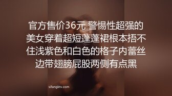 官方售价36元 警惕性超强的美女穿着超短蓬蓬裙根本捂不住浅紫色和白色的格子内蕾丝边带翅膀屁股两侧有点黑