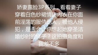 娇妻露脸3P系列，看着妻子穿着白色纱裙情趣内衣在你面前淫荡的服侍他人，被他人侵犯，是否会让你想起她穿圣洁婚纱时的样子？这拍摄角度和我差不多